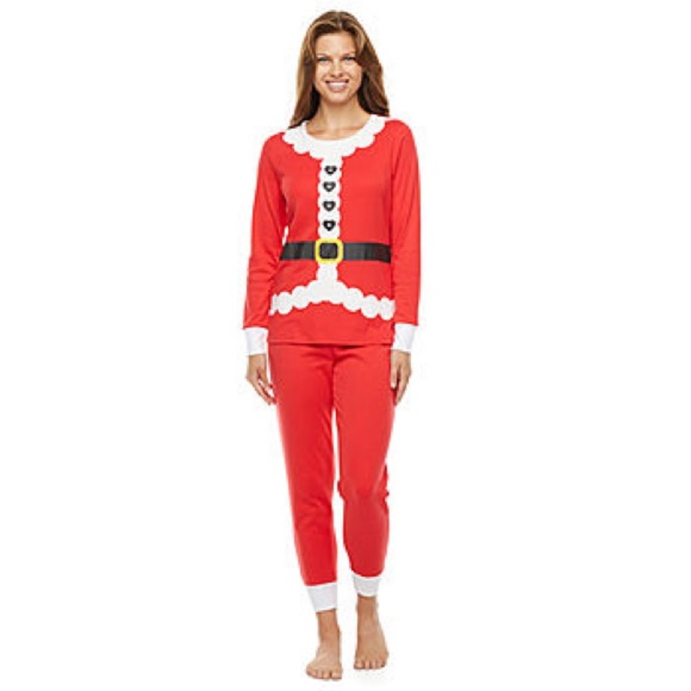 Secret Santa & Elf Pajamas Women’s Crew Neck Long Sleeve 2-pc. Pant Pajama Set